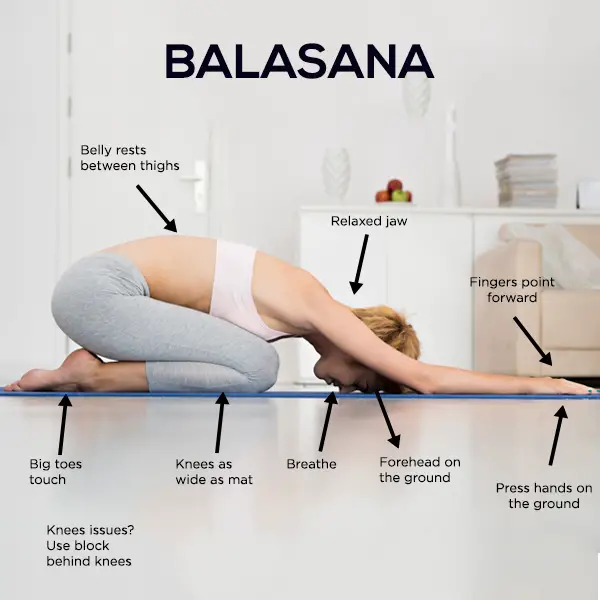 Balasana /  child pose to relax the body and improve blood circulation and thus stop stress eating 