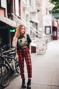 Flannel pants and printed t-shirt grunge fashion