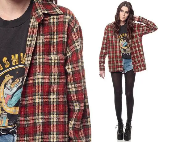 Oversized flannel shirt grunge fashion