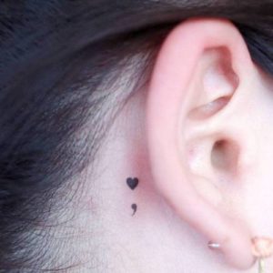 Heart Semicolon Tattoo Behind Ear