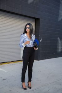 High Waist Formal Pants With Striped Shirt 