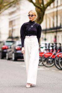White High Waist Pants With Highneck Top