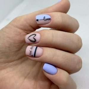 Blue And Pink Matte Nails With Words