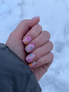 Cute Short Nails With Colorful Hearts