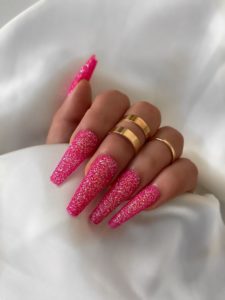 Hot Pink Glitter Nails 