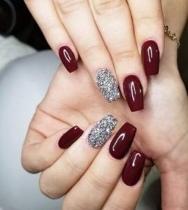 Maroon And Silver Nails For Valentine's Day 