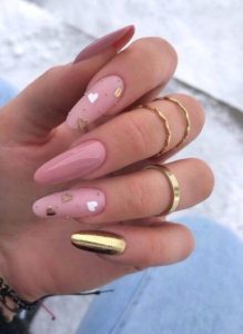 Pink And Gold Nails For valentine's Day