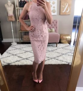 Pink Lace Dress With Halter Neck 