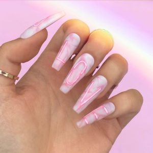 Pink Marble Nails For Valentine's Day