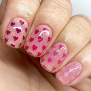 Transparent Nails With Mini Hearts 