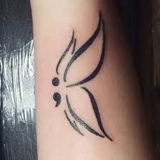 Dragonfly Semicolon Tattoo On Forearm