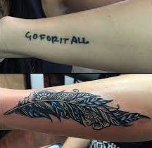Forearm Feather Cover Up Tattoo