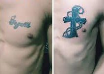 Name With Cross Cover Up Tattoo