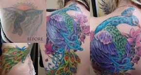 Peacock Back Tattoo Cover Up