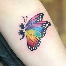 Semicolon Rainbow Butterfly Tattoo