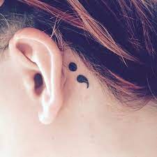 Semicolon Tattoo Behind Ear