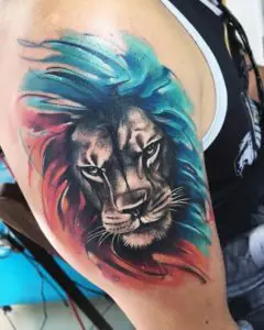 Colorful Lion Shoulder Tattoo