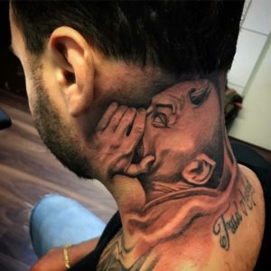 Devil And Angel Tattoo On Neck