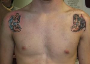 Devil And Angel Tattoo On Shoulder
