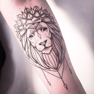 Geometric Lion Tattoo With Crown
