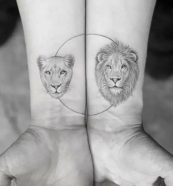 Lion And Lioness Tattoos For Couples