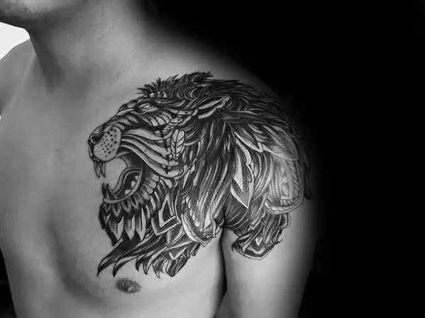 Mens Lion Chest And Shoulder Shaded Wing Tattoo Design Ideas  Lion chest  tattoo Chest tattoo Tattoo designs men