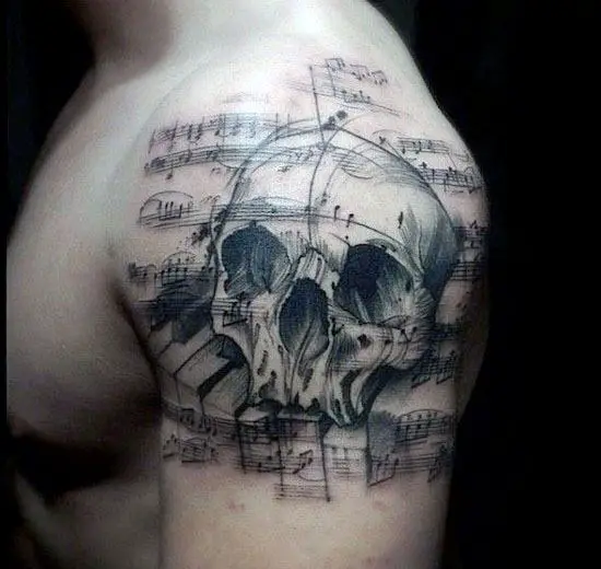Music And Skull Tattoo