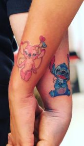 Stitch And Angel Couple Tattoo