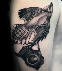 Bird And Camera Sleeve Tattoo