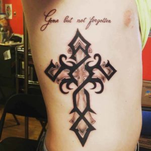 cross tattoo with quote