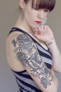 Floral Camera Tattoo Sleeve