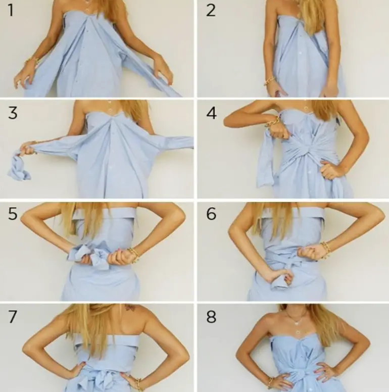 2. Tying the oversized shirt into a dress
