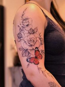 Flower And Butterfly Tattoo