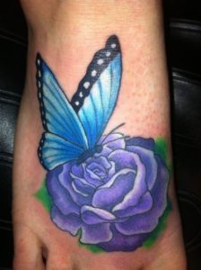 Blue Rose And Butterfly Tattoos