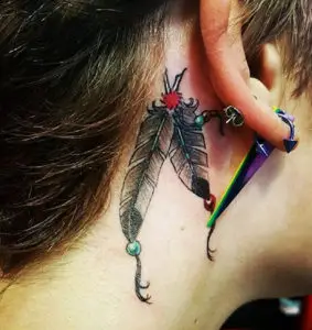 Feather Tattoos Behind The Ear