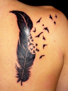 Feather Tattoos With Birds
