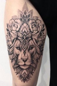 Floral Lioness Tattoo