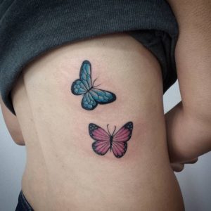 Pink And Blue Butterfly Tattoos