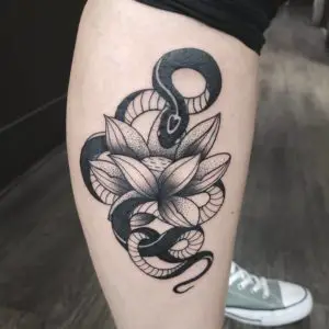 Snake And Flower Tattoo Designs