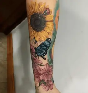 Sunflower And Cherry Blossom Tattoos