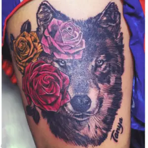 Wolf And Rose Tattoo