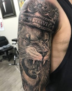Lion With Crown Tattoo Sleeve