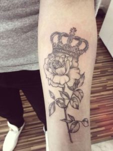 Rose And Crown Arm Tattoo