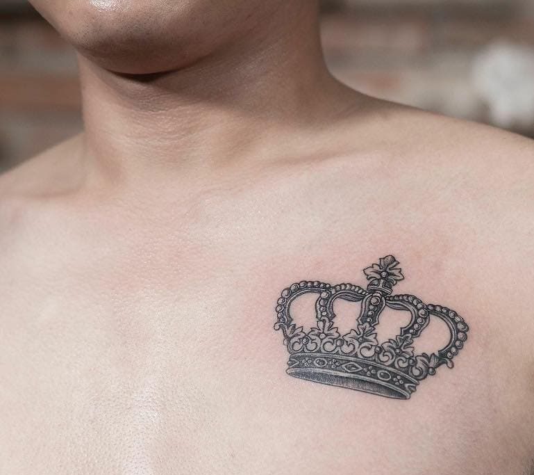 Simple Crown Tattoo On Chest