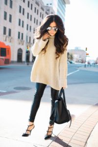 Faux Leather Pants With Oversized Sweater