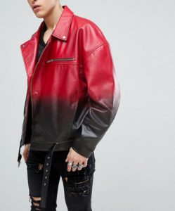 Red Faux Leather Jacket Oversized