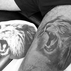 Roaring Lion Thigh Tattoo