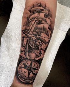 Ship And Compass Tattoo
