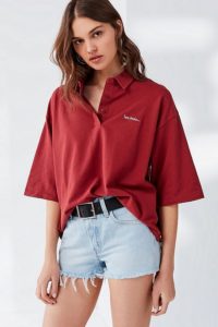 Solid Oversized Polo With Denim Shorts