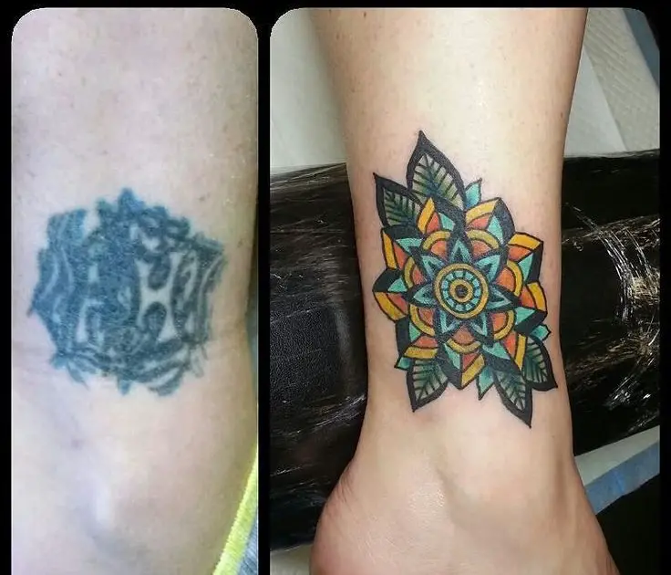 Mandala Cover Up Tattoos With Leaves